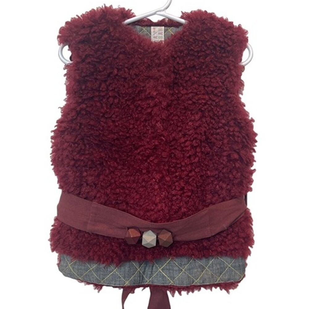 Tia Cibani Kids bonfire vest sherpa berry red toddler tie back NWT Size 3T/4T